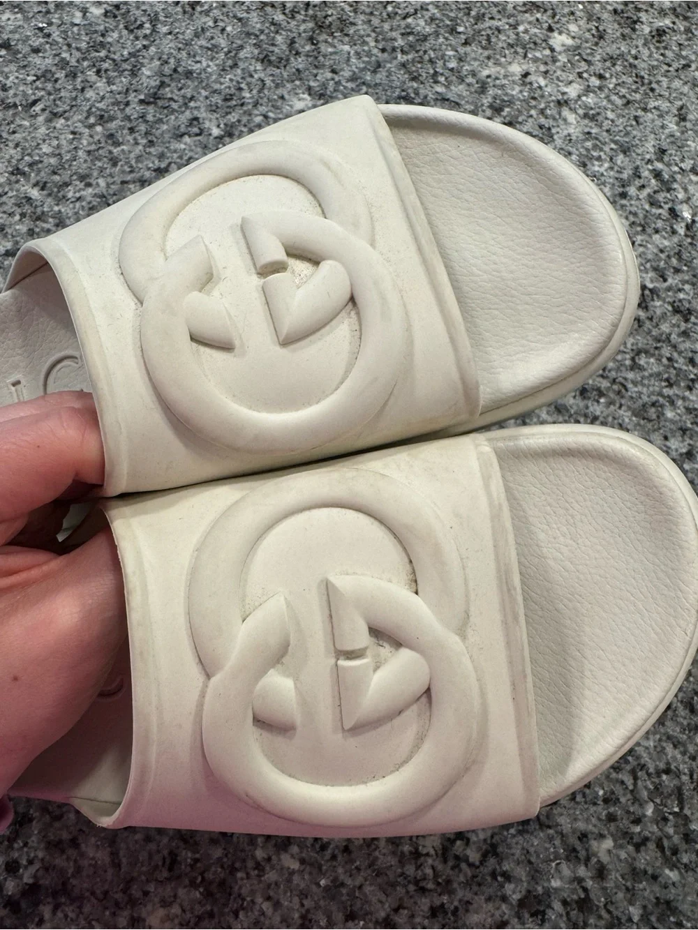 Gucci Cream Rubber Interlocking GG Slide Sandals - Size 41
